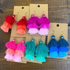 New, multi colored, tassel, dangle earrings that are very lightweight
